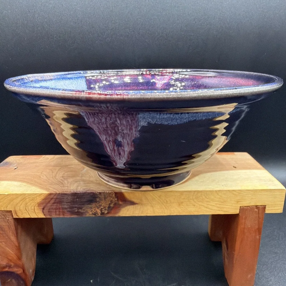 VTG Studio Art Pottery Ceramic Hand Made Plum Indigo Decorative Bowl 7
